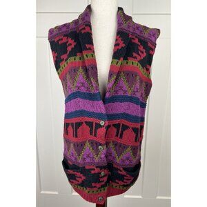 Vintage Harold’s Hand Framed Cotton Knit Shawl Collar Vest Made in Hong Kong M/L